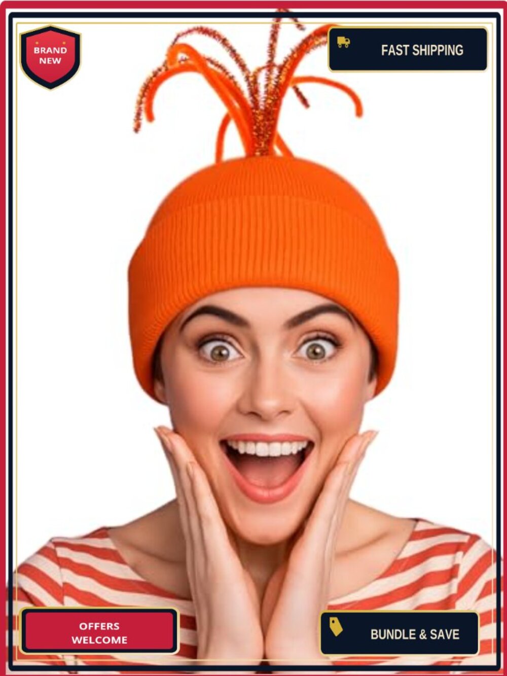 Knitted Hat with Fluff Strip Wig Cosplay Costume Party Headwear